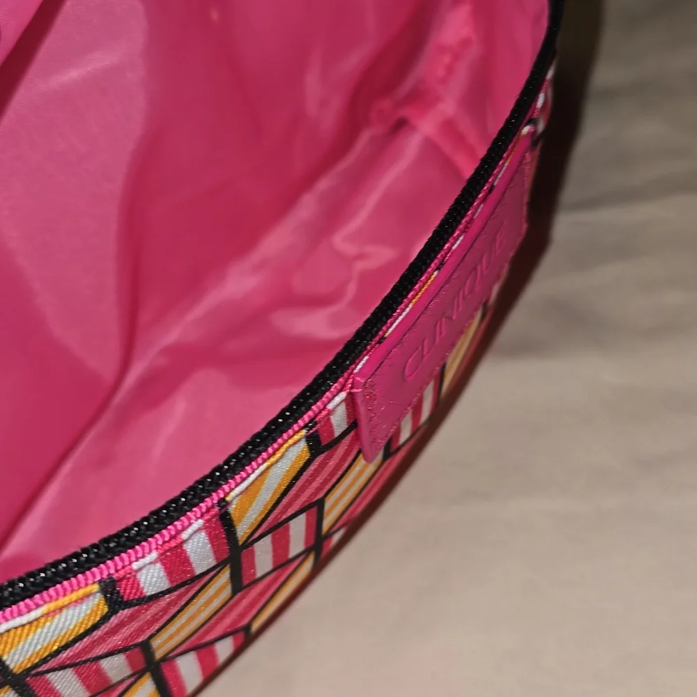 Clinique Pink‎ and Yellow Geometric Cosmetic Bag